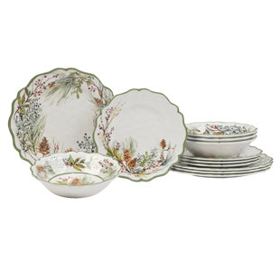 CERTIFIED INTERNATIONAL Winters Forest 12pc Melamine Dware Set 4-Dinner Plate 11" 4-Salad Plate 9" 4-Bowl 8.5" x 2" (Set of 12)