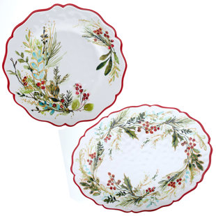 CERTIFIED INTERNATIONAL Christmas Gatherings Melamine 2pc Platter Set - Round 14" Oval 18" x 13.5" (Set of 2)