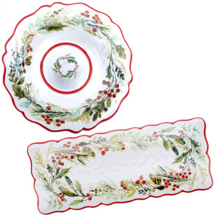 CERTIFIED INTERNATIONAL Christmas Gatherings Melamine 2pc Appetizer Set - C&D 14.5" Rect. 19" x 8 (Set of 2)