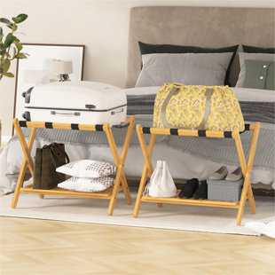 FOREVICH Folding Bamboo Luggage Rack Setof 2