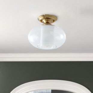 ROSDORF PARK Cherity 1 - Light Bulb Glass Shade Classic 9.84'' Shaded Dome Semi Flush Mount Ceiling LIght