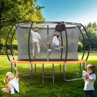 SUMIJ 12FT Round Backyard Tranpoline with Safety Enclosure Net and T-Hook for Kids and Adults