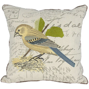 MANOR LUXE Avian Embroidered Cotton Blend Reversible Throw Pillow