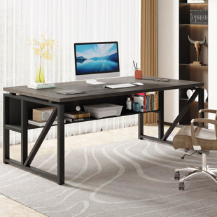 GRACIE OAKS 63-Inch Moden Compute Desk With Storage Shelf ,Home Office Desk Writing Table For Workstation