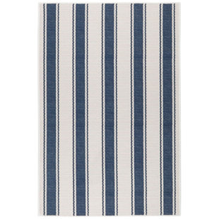 DASH AND ALBERT RUGS Blue Awning Stripe Machine Washable Rug