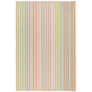 DASH AND ALBERT RUGS Ana Ticking Aqua Machine Washable Rug