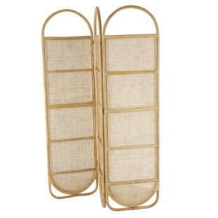 BAYOU BREEZE Boersma Rattan Woven Arched Oval 3 Panel Geometric Partition Light Brown Divider Screen