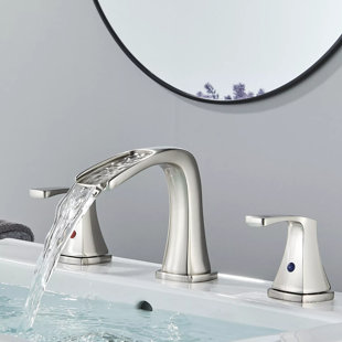 NABIYY Modern Brass Bathroom Basin Sink Faucet 3 Holes Widespread Waterfall Mixer Tap