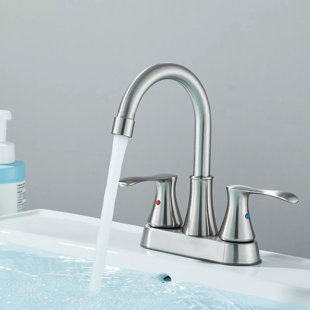 NABIYY Brushed Nickel Bathroom Sink Faucet 2 Hole Dual Handle Swivel Waterfall Basin Mixer Tap with Drain