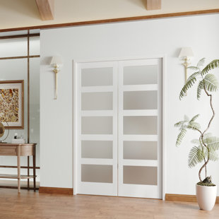 DOOOLI Double Doors Five-Panel Frosted Glass Interior Standard Interior Door, No Hardware Kit