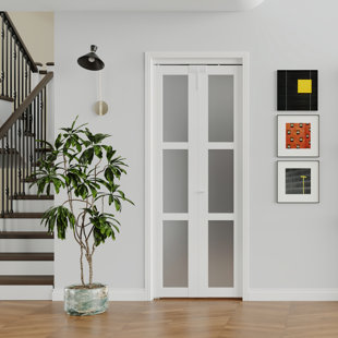 DOOOLI Frosted Glass Bifold Door - 3 Lite Frosted Glass Design Bifold Door With Handle&Door Lock