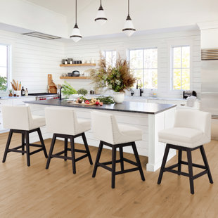 WILDON HOME® Swivel Upholstered 26'' Counter Stool With Solid Wood Frame