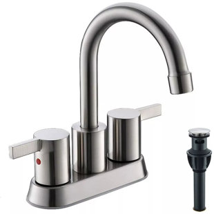 NABIYY Brushed Nickel Swivel Spout 2-Handle Bathroom Lavatory Sink Faucet with Popup Drain