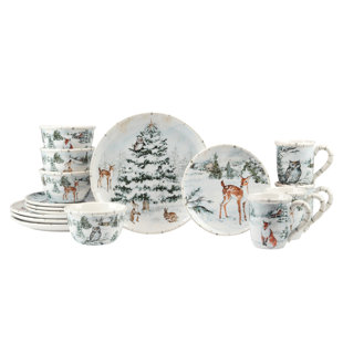 CERTIFIED INTERNATIONAL Winter's Frost 16pc Ceramic Dinnerware Set 4 Dinner 4 Dessert Plates 4 Mugs 4 Ice Cream Bowls (Set of 16)