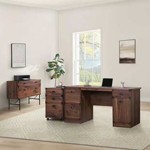 SAINT BIRCH 3 Piece Wood Contemporary Executive Desk Office Set - Walnut