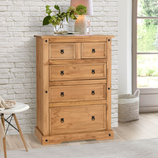 MILLWOOD PINES Enye Farmhouse Wide Dresser 5 Drawer Chest For Bedroom, Solid Wood Rustic Style