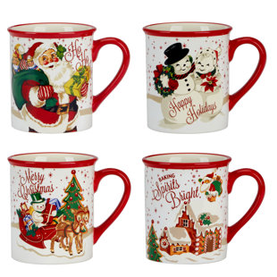 CERTIFIED INTERNATIONAL Santa's Retro Christmas Set if 4 Mugs 18 oz (Set of 4)