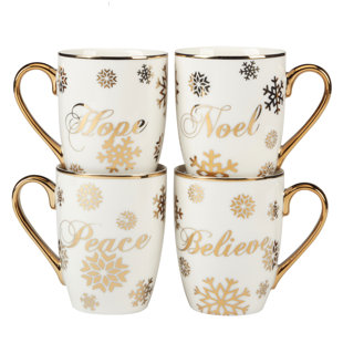CERTIFIED INTERNATIONAL Christmas Glitter Set of 4 Gold Mugs 16 oz (Set of 4)