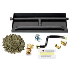 DREFFCO Heavy-Duty Vented Dual Row Gas Burner with Complete Fireplace Connection Kit - NG LP - Easy Install, Bonus Bag of Glowing Embers Included