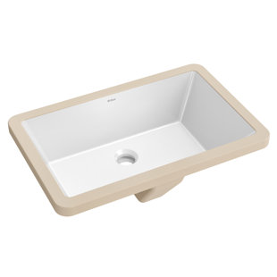 KRAUS Elavo. Rectangular Porcelain Ceramic Undermount Bathroom Sink In White With Overflow Drain, KCU-242