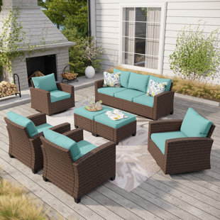 ALPHAMARTS 9 - Person Outdoor Wicker Patio Conversation Furniture Set with Swivel Chairs