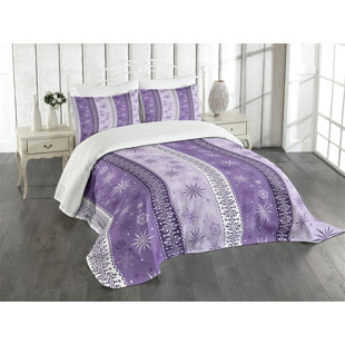 Ambesonne Ethnic Bedspread Set Christmas Snowflake Noel Lavender Violet White