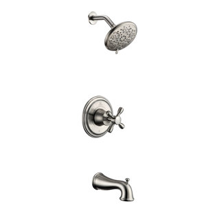 ANZZI Mesto Series Wall Mounted Single Handle Heavy Rain Showerhead And Bath Faucet Set In Brushed Nickel With Dual Full Body And Massage Spray