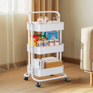 NOBLEWELL 3-Tier Acrylic Rolling Utility Cart with 2 Lockable Casters, Stylish Storage for Bathroom & Kitchen
