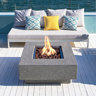 ELEMENTI Fire Pit 36 in. x 36 in. Square Concrete Fire Table with Lava Rocks and Cover