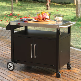 Royal Gourmet Movable Kitchen Island Cart with Stainless Steel Countertop & Storage Cabinet