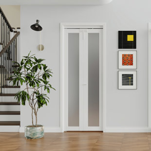 DOOOLI Frosted Glass Bifold Door - 1 Lite Frosted Glass Design Bifold Door With Handle & Door Lock