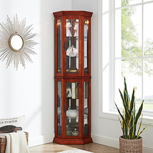 WENDEWAY Corner Curio Cabinet With Lights,Display Cabinet,Sideboard