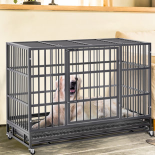 TUCKER MURPHY PET™ Adrihana Heavy Duty Dog Crate Cage with Lockable Wheels, Large Dog Kennel Indoor with Removable Tray