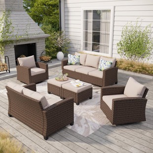 ALPHAMARTS 9 - Person Outdoor Wicker Patio Conversation Furniture Set with Swivel Chairs