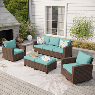 ALPHAMARTS 7 - Person Outdoor Wicker Patio Conversation Furniture Set