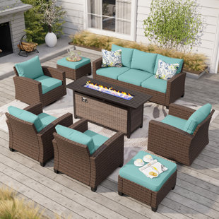 ALPHAMARTS 9 - Person Outdoor Wicker Patio Conversation Furniture Set with Swivel Chairs