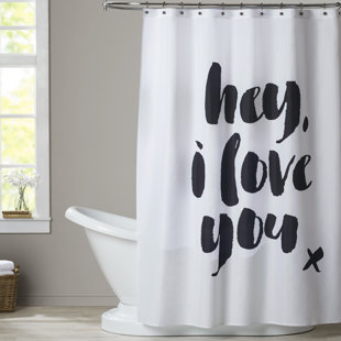 TRULE Modbury 71" x 74" Quotes Shower Curtain, Hey i love you by Motivated Type