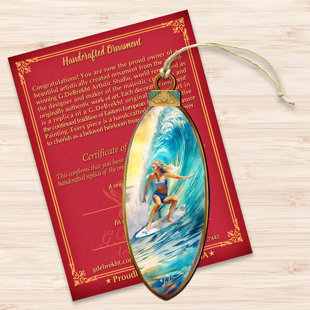 DESIGNOCRACY Nautical Christmas Decor - Surfer Girl's Ride Wooden Ornaments By G. Debrekht