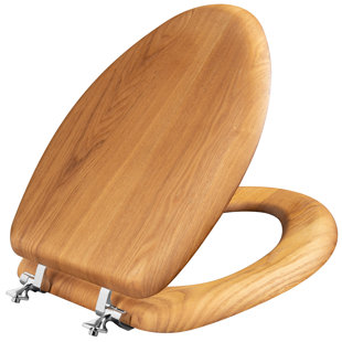 MAYFAIR BY BEMIS MAYFAIR 19601CP Toilet Seat with Chrome Hinges, ELONGATED, Natural Oak Veneer