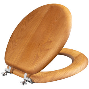 MAYFAIR BY BEMIS MAYFAIR 9601CP Toilet Seat with Chrome Hinges, ROUND, Natural Oak Veneer