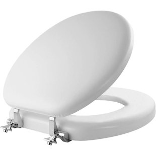 MAYFAIR BY BEMIS Mayfair 815CP Padded Toilet Seat with Chrome Hinges that will Never Loosen, ROUND, White