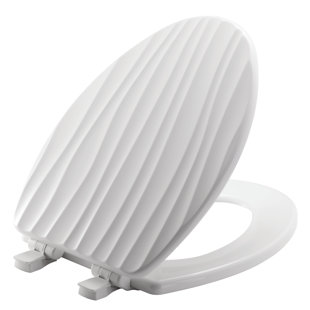 MAYFAIR BY BEMIS Rainfall Sculptured Toilet Seat, Slow Close, Never Loosens, ELONGATED, Durable Wood, White