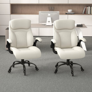 HOKKU DESIGNS Albreda 27.56" Wide Genuine Leather Modern Gas Lift Swivel Executive Chair or Office Chair with Headrest & High Back(Set Of 2)