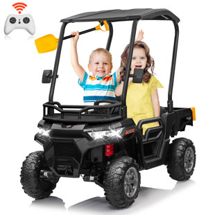 ANRLI 24V Powered Ride on UTV with Remote Control, 4x200W Dump Turck w/ Tiltable Trailer & Shovel, Canopy , Spacious 2 Seater