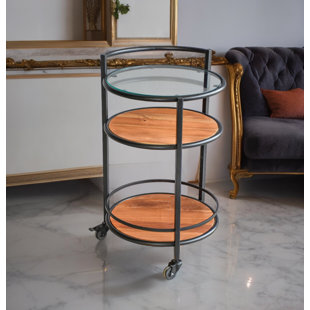 DESIGNE GALLERIE Alexa 3 Tier Trolley, Solid Wood with Metal Frame, 19x19x32