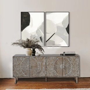 DESIGNE GALLERIE Brody Rectangular Multi Media Cabinet, Solid Wood with Gray Finish, 79x16x30