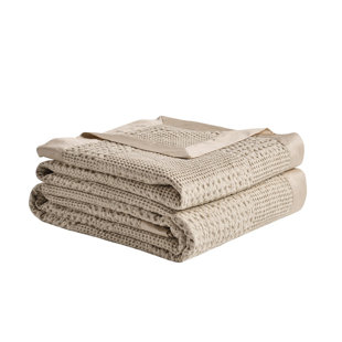 MEADOWPARK Cotton Waffle Blanket with Cotton Sateen Border
