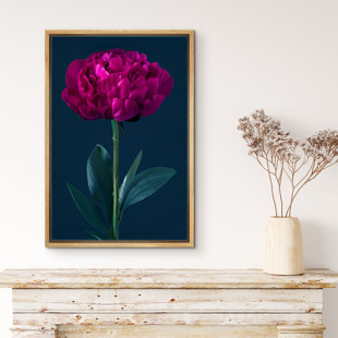 Flower Blossom " IDEA4WALL Framed Canvas Print Wall Art Ful Frame Pink Flower And Stem On Dark Background Botanical Wilderness Digital Art Realism Glam CloseUp Colorful For Living Room, Bedroom, Office "