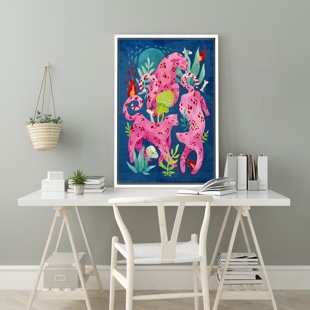 Bright Preppy Animals IDEA4WALL Framed Canvas Print Wall Art Room Decor Vibrant Tropical Jungle Cheetah Cats Nature Illustrations Girl's Bedroom Colorful For Living Room, Bedroom, Office Framed On Canvas Bold Art