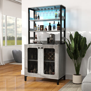 IVY BRONX 66.9''tall Modern Wine Cabinet Bar Cabinet With Wine Glasses Rack And Led Strip